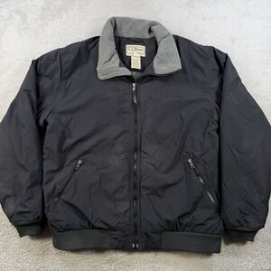 LL Bean Jacket Mens Large Black Warm Up Fleece Lined Full Zip Pocket Nylon